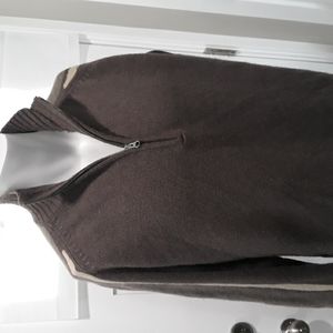Merrell mens wool blend cream and brown zip neck sweater. XL
